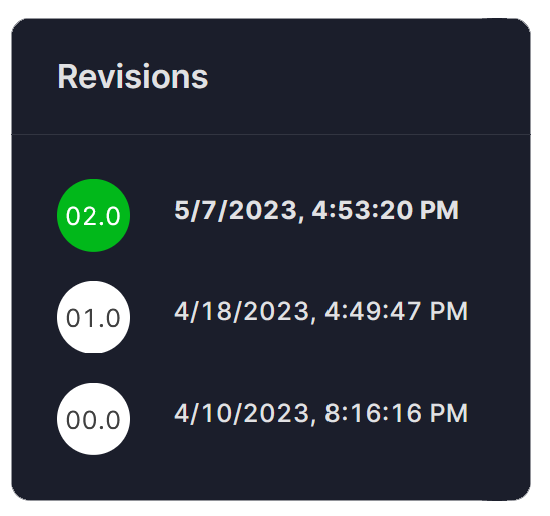 Revision control showing the latest and previous document revisions